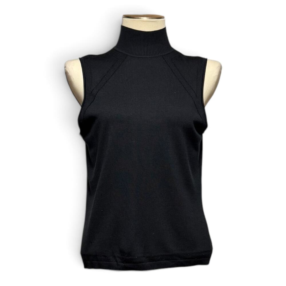 Neiman Marcus Silk Sleeveless Mock Neck Knit Top Black XL